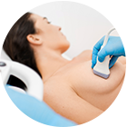 Breast ultrasound examination for cancer diagnosis identifying non-palpable lumps and tumors