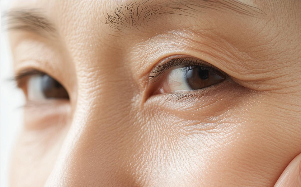 Upper blepharoplasty candidate 5 severe outer eyelid drooping causing tear accumulation and vision issues at NANA