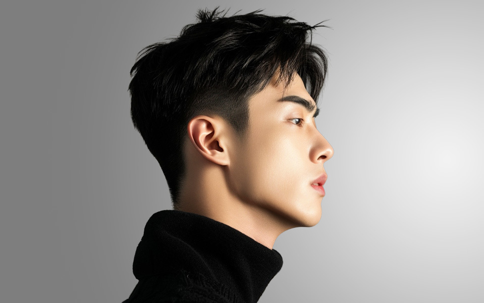 Male rhinoplasty customized for men's broader nasal bridge thicker skin and bone structure at NANA Korea